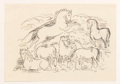 Studieblad med åtta hästar av Leo Gestel