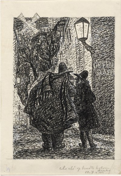 Två män på gatan i mörkret av Leo Gestel