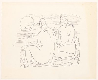 Två nakna kvinnor på stranden av Leo Gestel