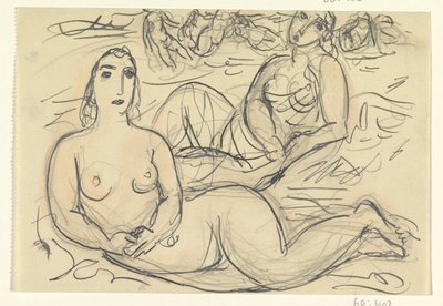 Två nakna kvinnor i vattnet av Leo Gestel