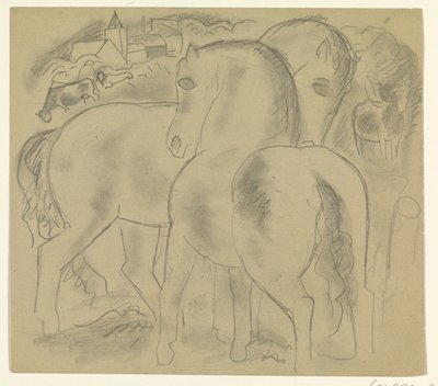 Två hästar i ett landskap med kor av Leo Gestel