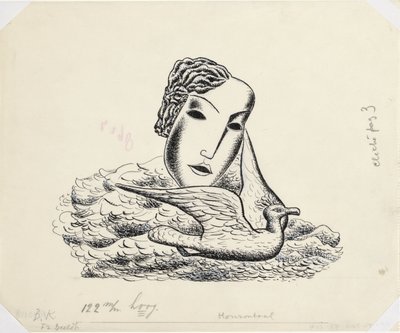 Kvinnans huvud med fågel (skiss) av Leo Gestel