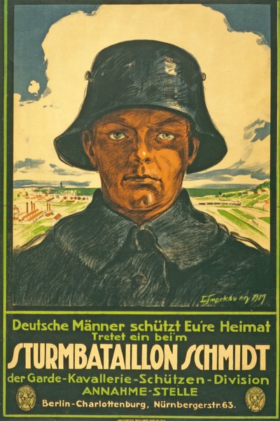 Stormbataljon Schmidt; Tyska män utgjuter ditt hemland! Kliv in i ... puben. Berlin, 1917 av Leo Impekoven