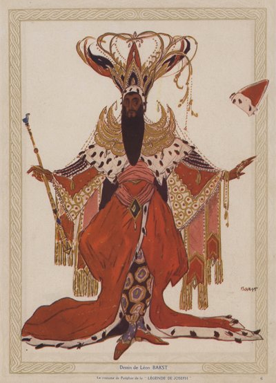 Kostymdesign av Leon Bakst för Potiphar in a Ballets Russes-produktion av Richard Strauss balett Josephslegende (färg litho) av Leon (after) Bakst
