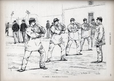 La Boxing - French Armees - teckning av Leon Couturier (1842-1935) - för "" The Flag" - Monitor of the League of Patriotes" - 22 augusti av Leon Antoine Lucien Couturier
