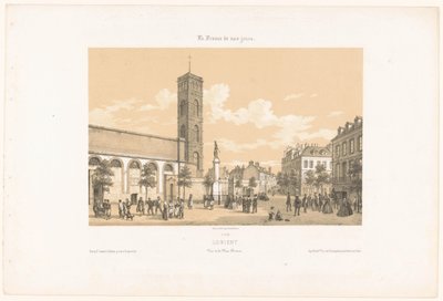 Utsikt över Place Bisson i Lorient Lorient. Vue de la place Bisson (titel på objekt) Contemporary France (serietitel) La France de nos jours (serietitel på objekt) av Leon Auguste Asselineau