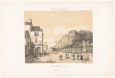 Tåg till Place Du Guesclin i Dinan Place Duguesclin à Dinan (titel på objekt) Dagens Frankrike (serietitel) La France de nos jours (serietitel på objekt) av Leon Auguste Asselineau