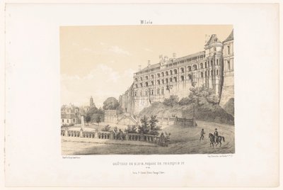 Utsikt över fasaden av kung Francis I av slottet Blois Blois. Château de Blois, fasad av François Ier. (titel på objekt) Contemporary France (serietitel) La France de nos jours (serietitel) av Leon Auguste Asselineau