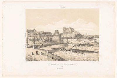 Utsikt över slottet och Pont de la Rotonde över Loire i Nantes Nantes. Vue du château et du pont de la Rotonde (titel på objekt) Contemporary France (serietitel) La France de nos jours (serietitel) av Leon Auguste Asselineau