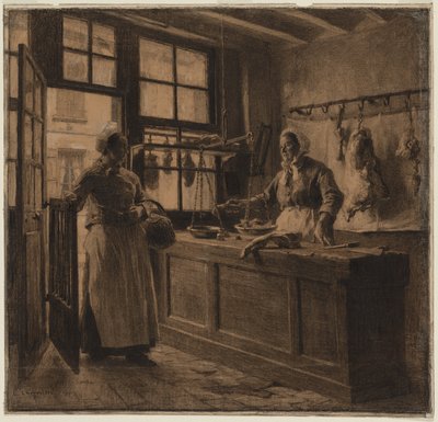 Interiör från ett slakteri, ca 1881 (kol och svartkrita överstruken med vitkrita) av Leon-Augustin Lhermitte