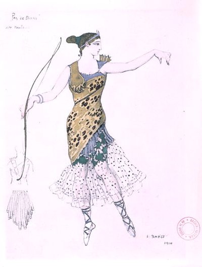 Anna Pavlova klädde sig till Diana av Leon Bakst