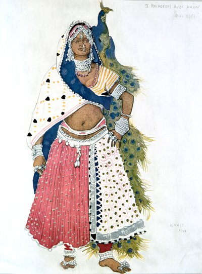 Bayadere med påfågel, balettkostymdesign, 1911 av Leon Bakst