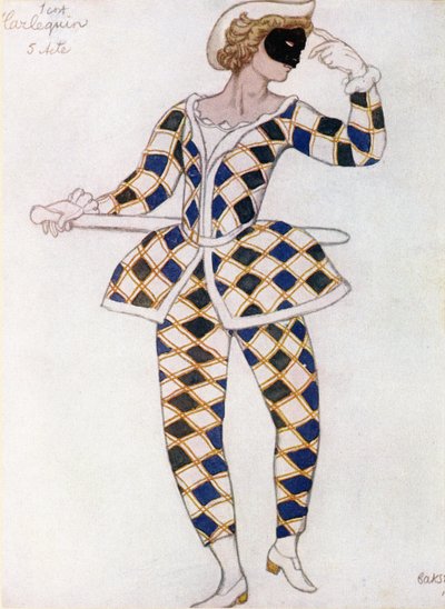 Kostymdesign för Harlekin från Törnrosa, 1921 av Leon Bakst