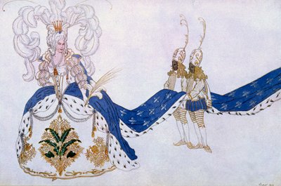 Kostymdesign för The Queen and Her Pages, från Sleeping Beauty, 1921 av Leon Bakst