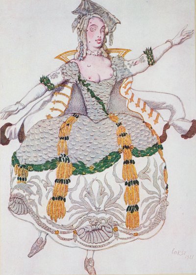 Kostymdesign för en Mazurka (Lady), från Sleeping Beauty av Leon Bakst