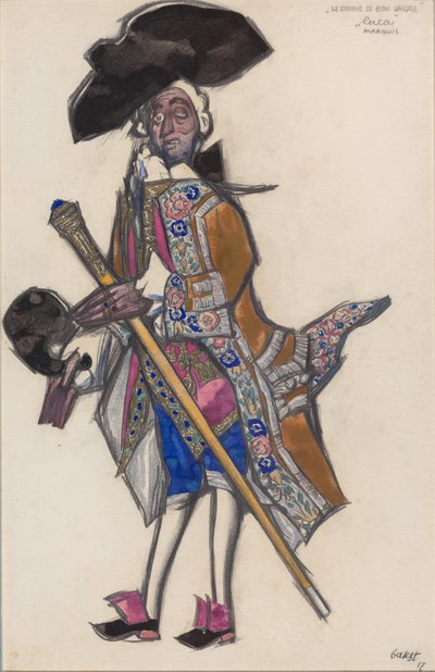 Kostymdesign för baletten The Good-Humoured Ladies av Scarlatti av Leon Bakst