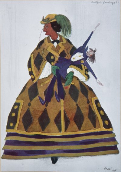 Engelsk kvinna. Kostymdesign för baletten The Magic Toy Shop av G. Rossini, 1919 av Leon Bakst