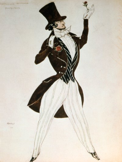 Florestan, design för en kostym för balett Carnival komponerad av Robert Schumann, 1919 av Leon Bakst