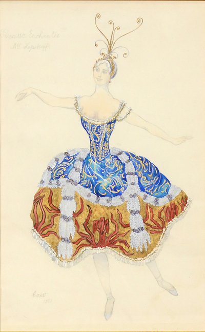 Den förtrollade prinsessan. Kostymdesign för baletten The Sleeping Princess, 1921 av Leon Bakst