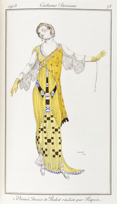 Parisiska kläder: Dione-teckning av Bakst utförd av Paquin, 1913 av Leon Bakst