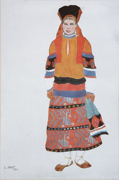 Bondekvinna. Kostymdesign för Vaudeville Old Moscow på Théâtre Femina i Paris, 1922 av Leon Bakst