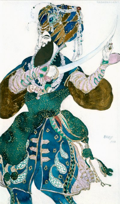 The Shah of Persia, kostymdesign för en Ballets Russes-produktion av Scheherazade, c1913. av Leon Bakst