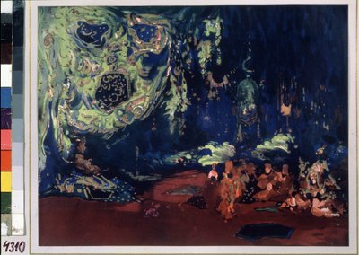 dekor för baletten "Sheherazade" i regi av Nicolas (Nikolai) Rimski Korsakov (Rimski-Korsakov) (1844-1908) av Leon Bakst