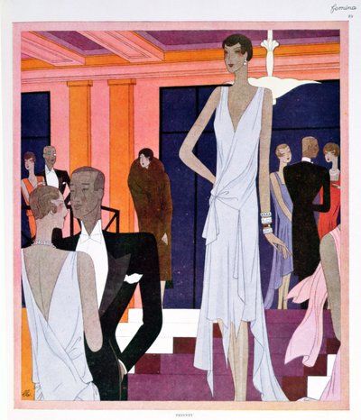 Miramar i Cannes, modetallrik från tidningen "Femina", december 1928 (lito i färg) av Leon Benigni