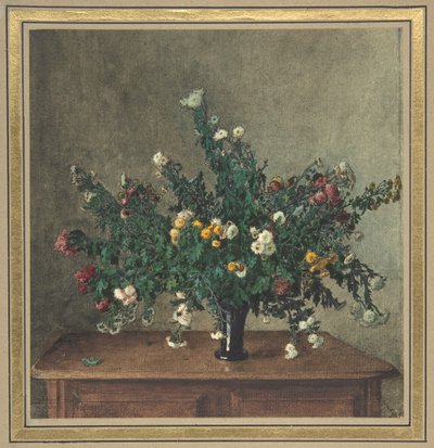 Bukett med små krysantemum av Léon Bonvin