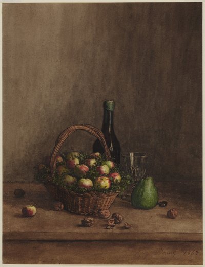 Stilleben med korg med äpplen av Léon Bonvin