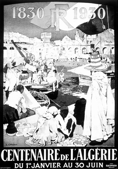Utställningsaffisch Alger 1830 - 1930 teckning Franska Algeriet Alger 100 år affisch av Leon Cauvy