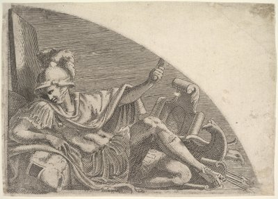 Mars sittande bland troféer, 1540-56. av Leon Davent