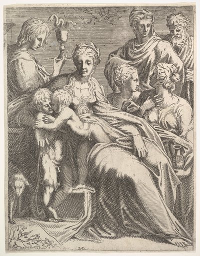 Jungfru och barn med heliga, ca. 1550-56. av Leon Davent
