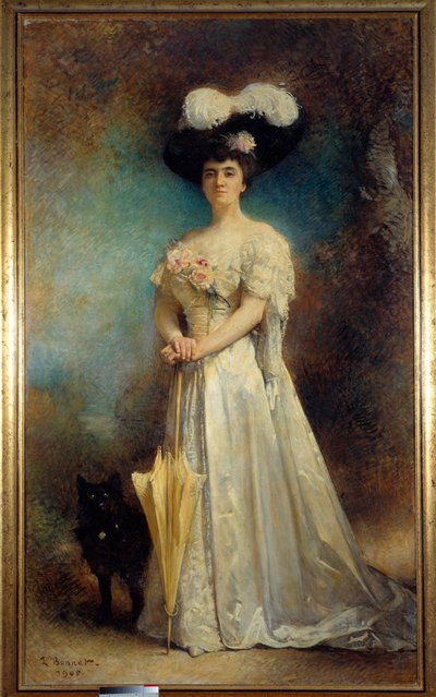 Hellängdsporträtt av Madame Maurice Pascal och hennes hund Tiny Painting av Leon Joseph Bonnat (1833-1922) 1905 Sön. 2,17x0,9 m Pau, konstmuseum - Hellängdsporträtt av Madame Maurice Pascal och hennes hund, Tiny. Målning av Leon Joseph Bonnat (1833-19 av Leon Joseph Florentin Bonnat