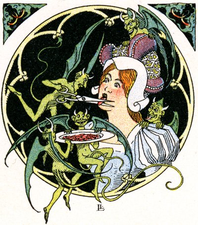 Djävlar mejslar ut en kvinnas tunga av Leon Lebegue