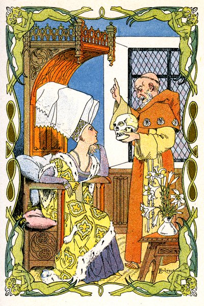 Frere Jean Turelure närvarande vid Dame Violante une tete de mort av Leon Lebegue