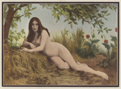 Sommar, kvinna som ligger i höet (färg litho) av Leon Printemps