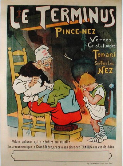 Affisch som annonserar "Le Terminus pince-nez" av Leon Sandis