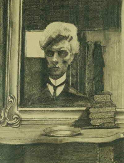 Självporträtt; Autoportrait, ca 1907 (kol och krita på gulpapper) av Leon Spilliaert