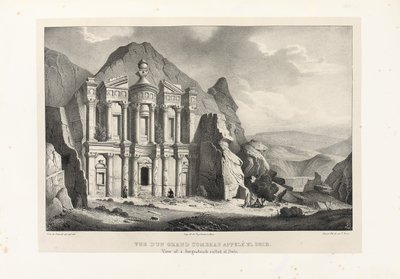 Utsikt över en stor grav som heter El Deir, Petra, 1830 av Leon de Laborde