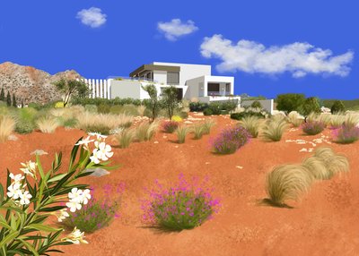 Stavros, Kreta, 2025 (digital målning) av Leona Tsiara