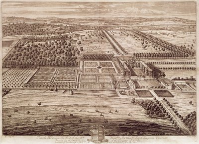 Prospekt av Temple Newsam House från öst, graverad av Jan Kip (ca 1652-1722) 1702 (gravyr) av Leonard (after) Knyff