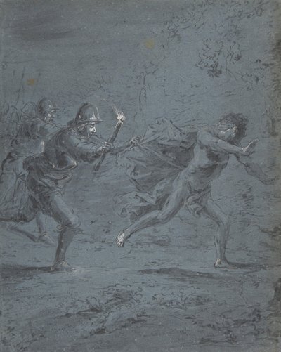 Nattscen med soldater som jagar en flykting Mark XIV, 5-52, 1611-74. av Leonard Bramer