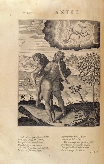 Hercules som dödar Antaeus, från "Les Images ou Tableaux de Platte Peinture des Deux Philostrates Sophistes Grecs", av Blaise de Vigenere (1523-96) Paris, 1615 av Leonard Gaultier