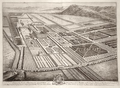 Chatsworth House, säte för William Cavendish (1640-1707), förste hertig av Devonshire, graverat av Johannes Kip (ca 1652-1722). av Leonard Knyff