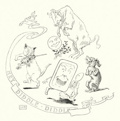 Hallå! diddle, diddle, katten och fiolen (gravyr) av Leonard Leslie Brooke