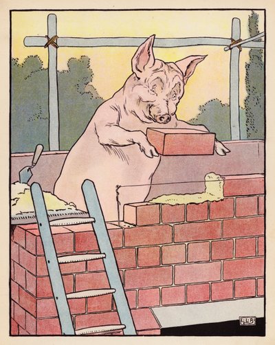 Illustration till De tre små grisarna (färglitografi) av Leonard Leslie Brooke