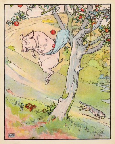 Illustration till De tre små grisarna (färglitografi) av Leonard Leslie Brooke