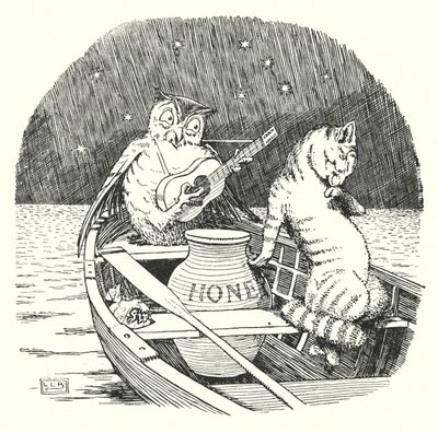 Ugglan och fittkatten (litho) av Leonard Leslie Brooke