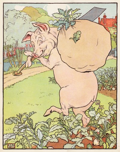 De tre små grisarna (färglitografi) av Leonard Leslie Brooke